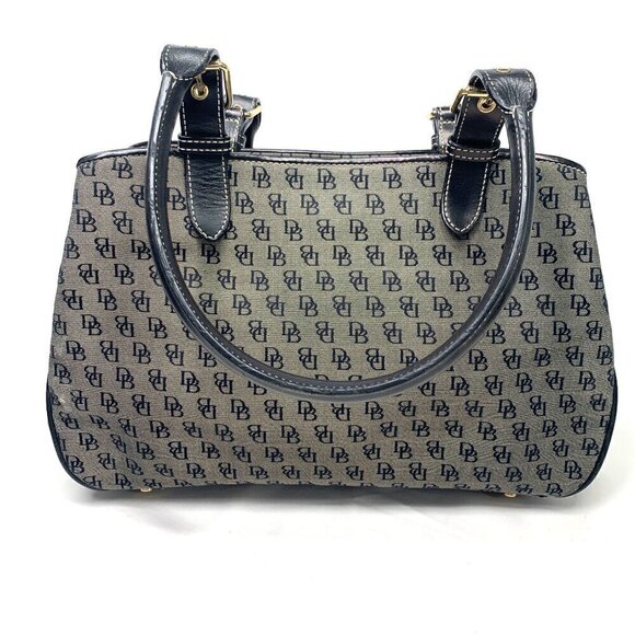 Dooney & Bourke Leather Trim Signature Buckle Satchel Grey Canvas Black Leather - Picture 7 of 13